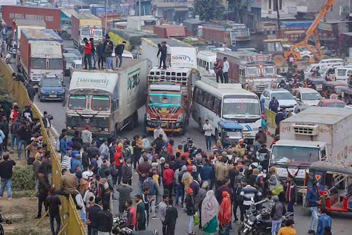Truck, bus drivers block highways, protest across states against hit-and-run law